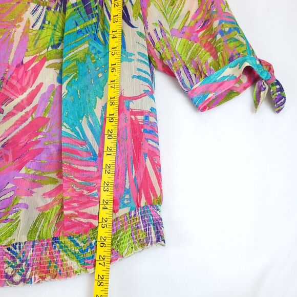 Lane Bryant Gypsy Sheer Top Women 14/16 Split 3/4 Sleeve Colorful Blouson - Picture 4 of 13